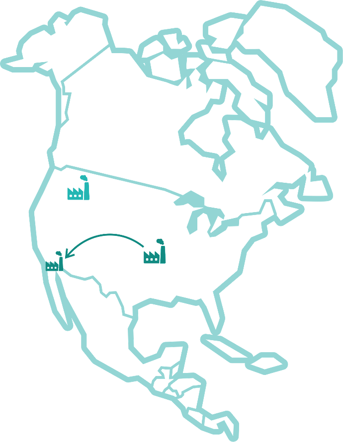 Map of North America highlighting WDF’s impact on facilitating manufacturing in Mexico with strategic locations marked